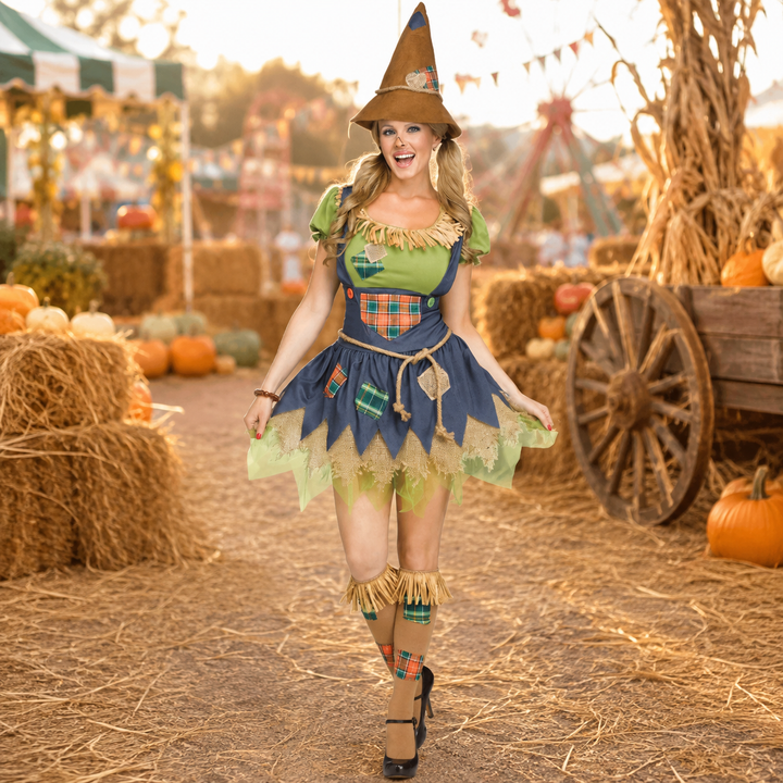Scary Scarecrow Costume with Hat for Women Halloween Costume