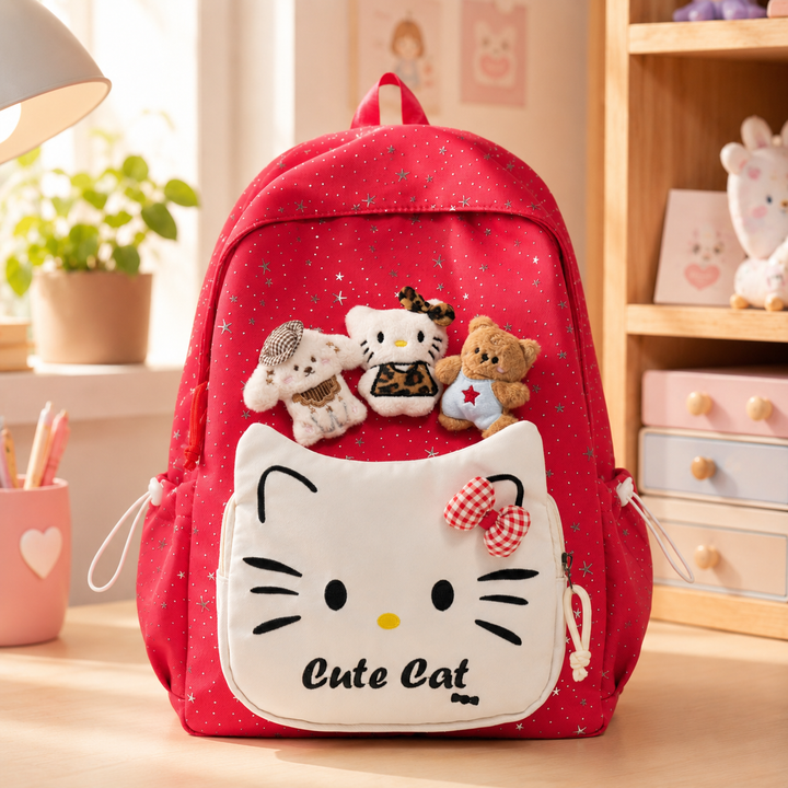 Hello Kitty Girls School Backpack, Large Capacity Lightweight