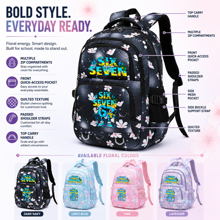 Six Seven 67 Girls Lightweight Floral School Backpack