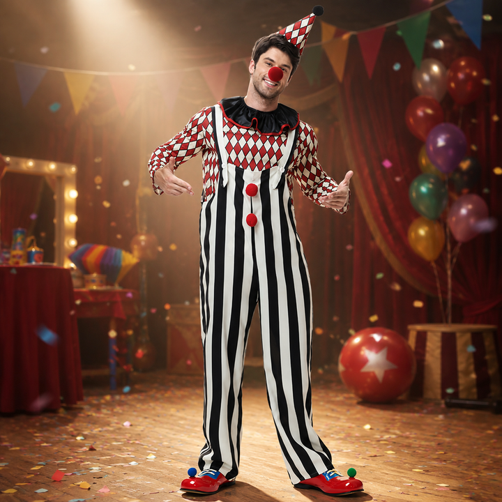 Circus Clown Costume with Hat for Men Halloween Costume