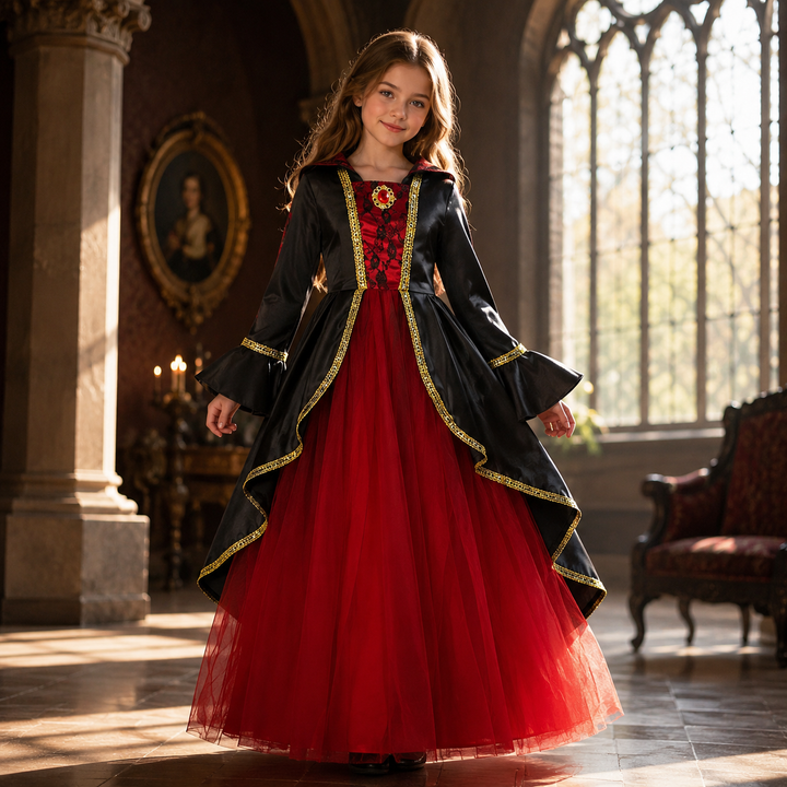 Victorian Vampire Dress for Girls with Hat Halloween Costume