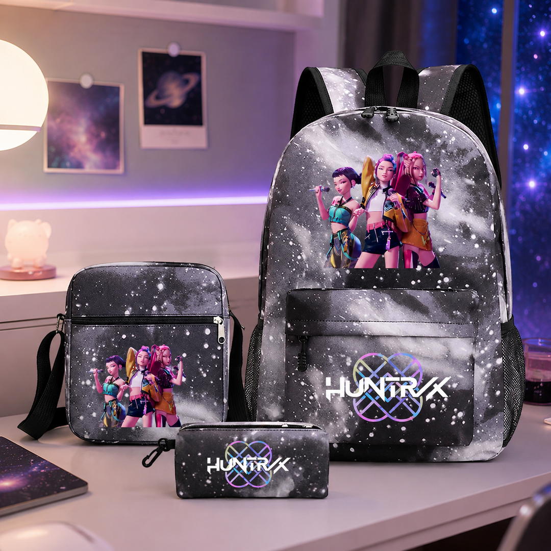 KPop Demon Hunters 3-Piece School Backpack Set with Crossbody Bag and Pencil Case