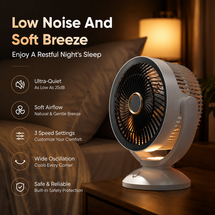 Rechargeable Portable Desk Fan USB Quiet Cooling Fan with Night Light