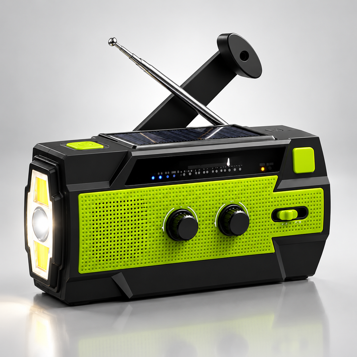 Wind Up Emergency Radio 4000mAh Solar AM FM SOS Side Flashlight
