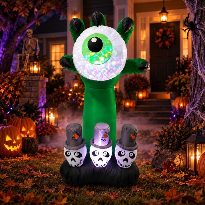 Halloween Inflatable Eyeball Monster Hand with Skulls LED Yard Decor
