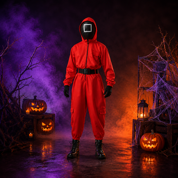 Group Halloween Costume Red Jumpsuit with Mask, Kids Cosplay Roleplay Outfit Set