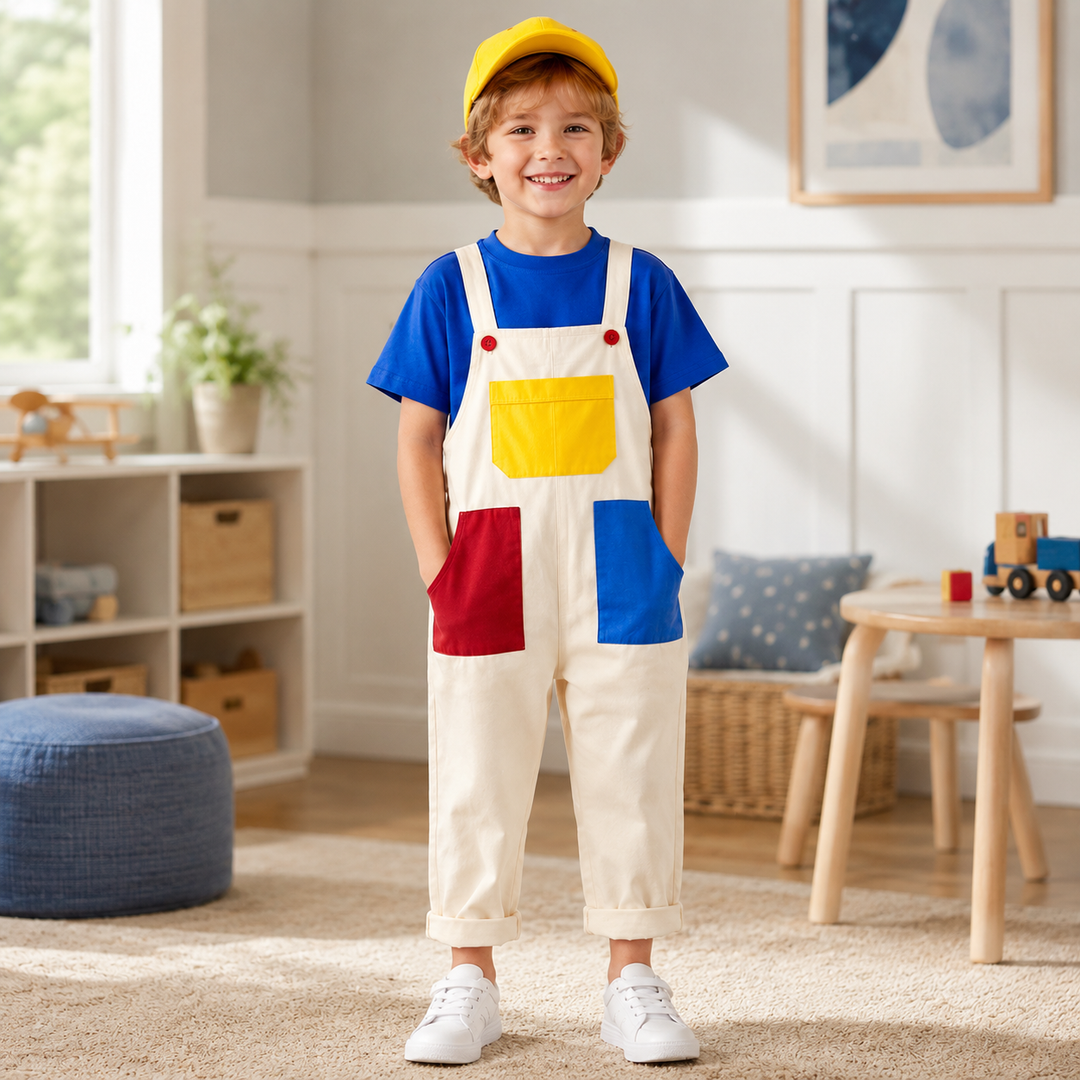 Super Mario Bros Costume Overalls Set with Cap for Kids