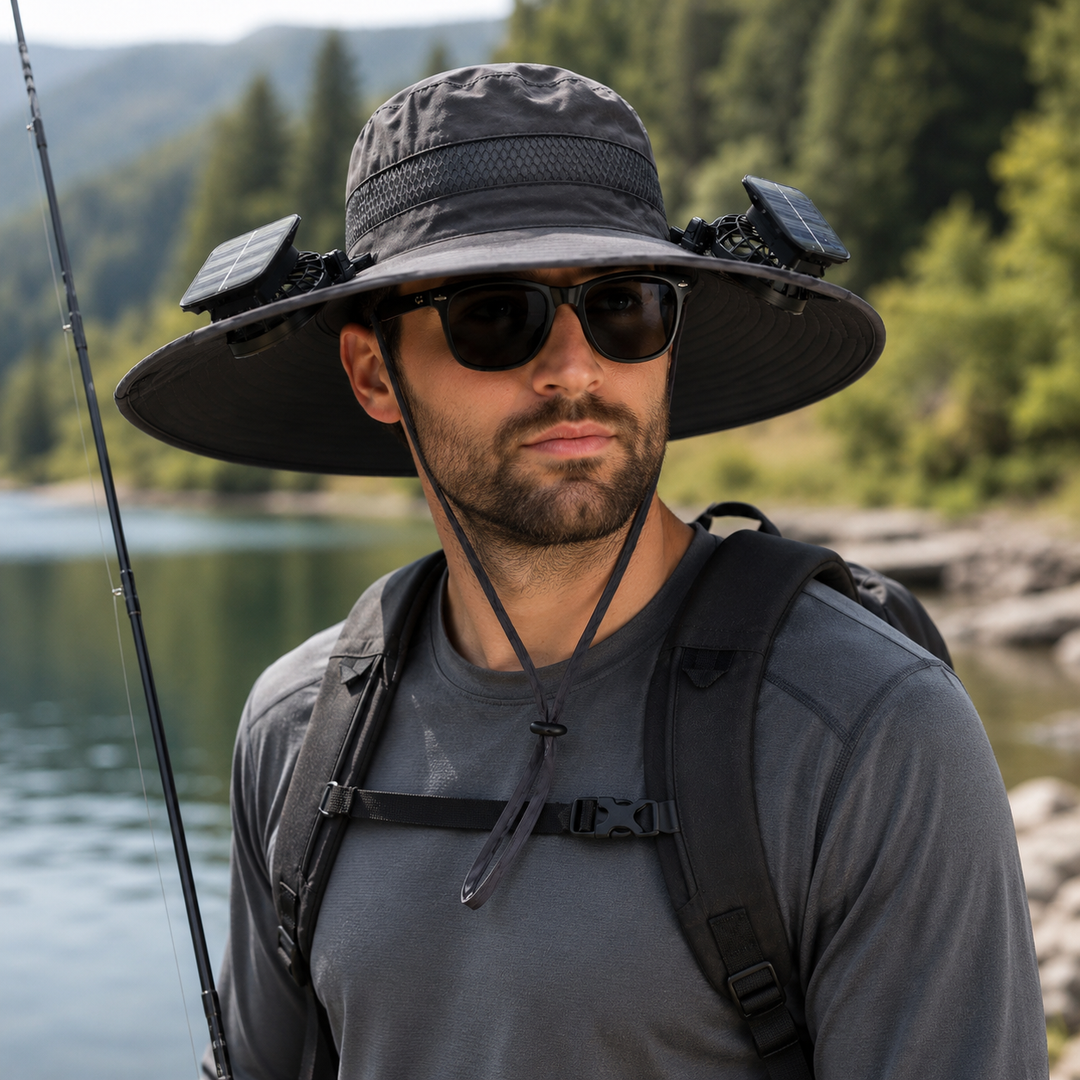 Solar Charging Fan Cap Outdoor Camping Fishing Hiking Fisherman Hat