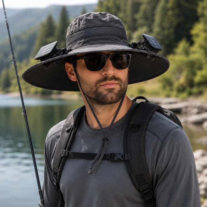Solar Charging Fan Cap Outdoor Camping Fishing Hiking Fisherman Hat