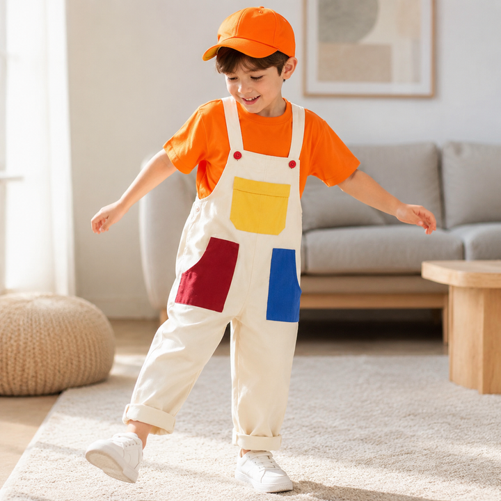 Super Mario Bros Costume Overalls Set with Cap for Kids