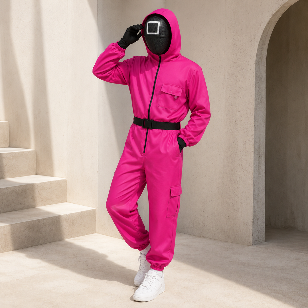Kids Adults Bank Robber Halloween Costume Red Jumpsuit Cosplay Mask Heist Roleplay Outfit Set