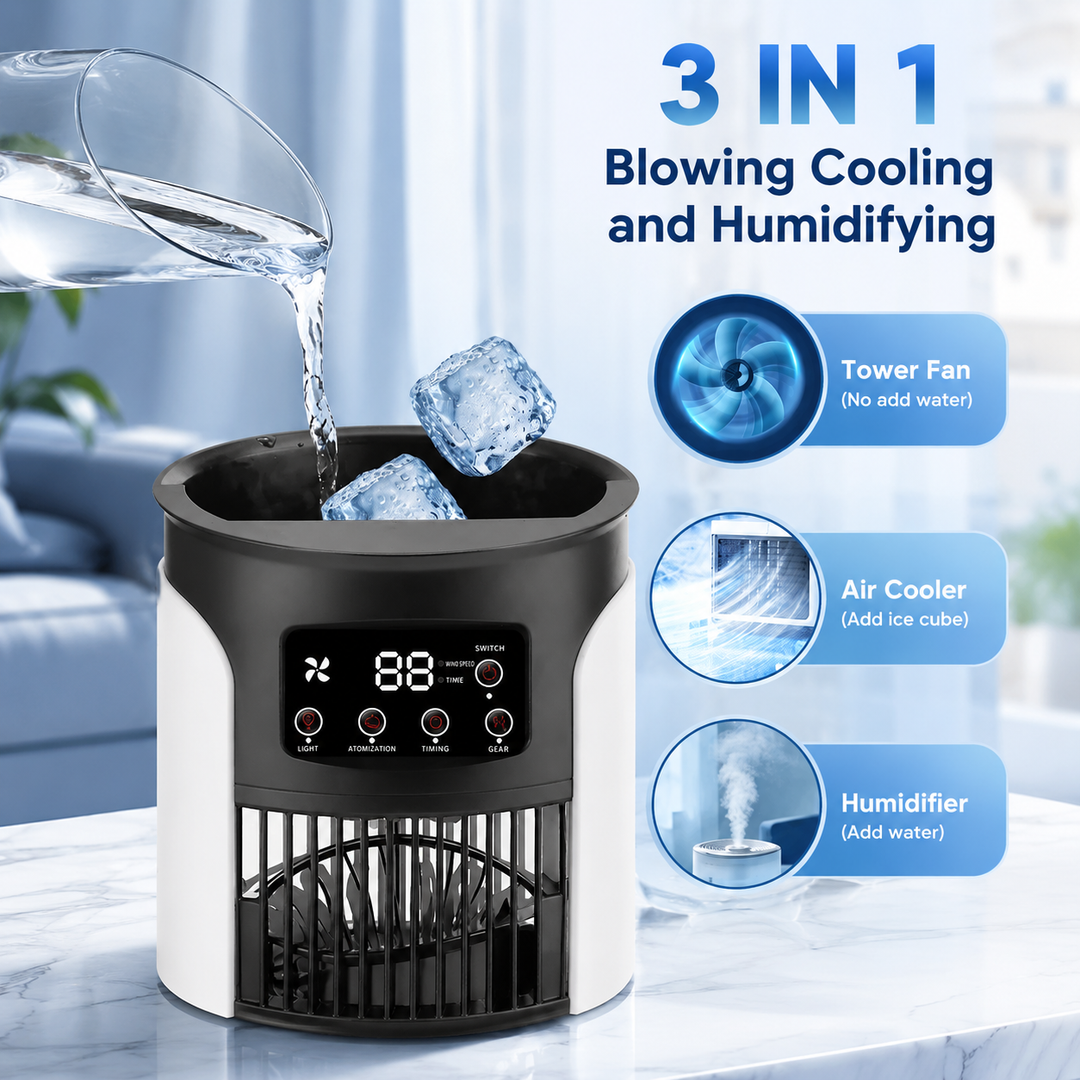 3-in-1 Portable Air Conditioner Fan 6 Speed Air Cooler Humidifier Night Light