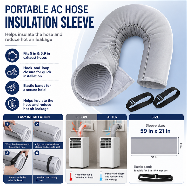 AC Hose Insulation Sleeve 5 Inch 5.9 Inch Exhaust Hose Cover Wrap Duct Vent