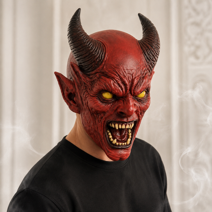 Red Horned Demon Full Head Latex Mask for Halloween