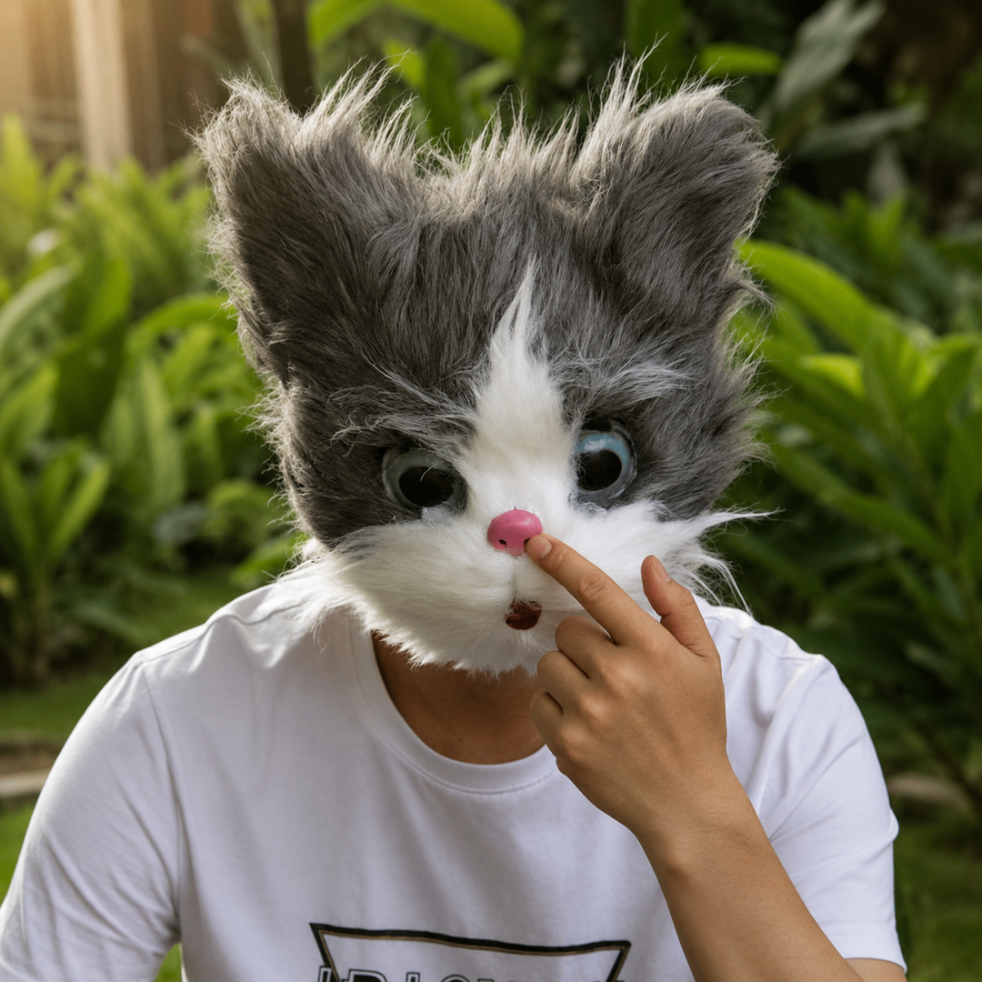 Plush Fox Mouth-Moving Animal Head Mask for Halloween Costume