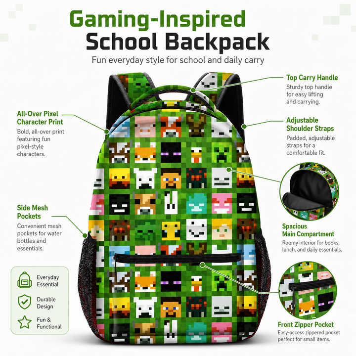 Boys Minecraft Mob Print School Backpack