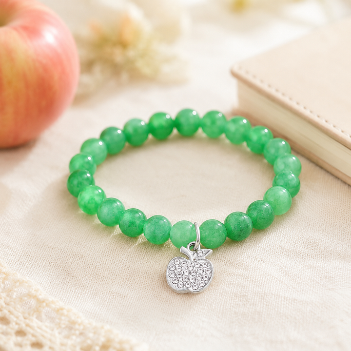 Apple Charm Gemstone Bracelet for Teachers Day