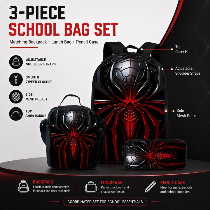 Mechanical Robots School Backpack 3Pcs Set Kids Boys Girls 2D Cartoon Gift