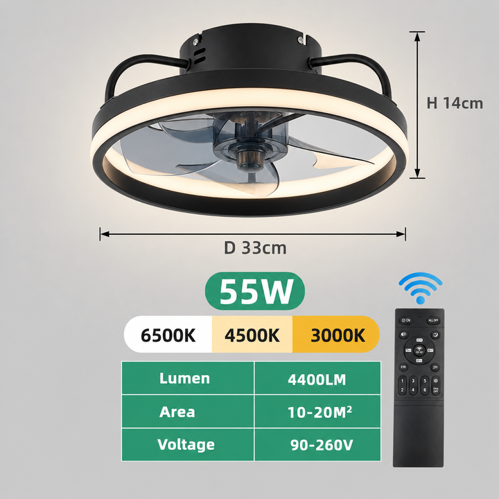 55W Ceiling Fan with LED Light Remote Bedroom 34cm 4 Styles