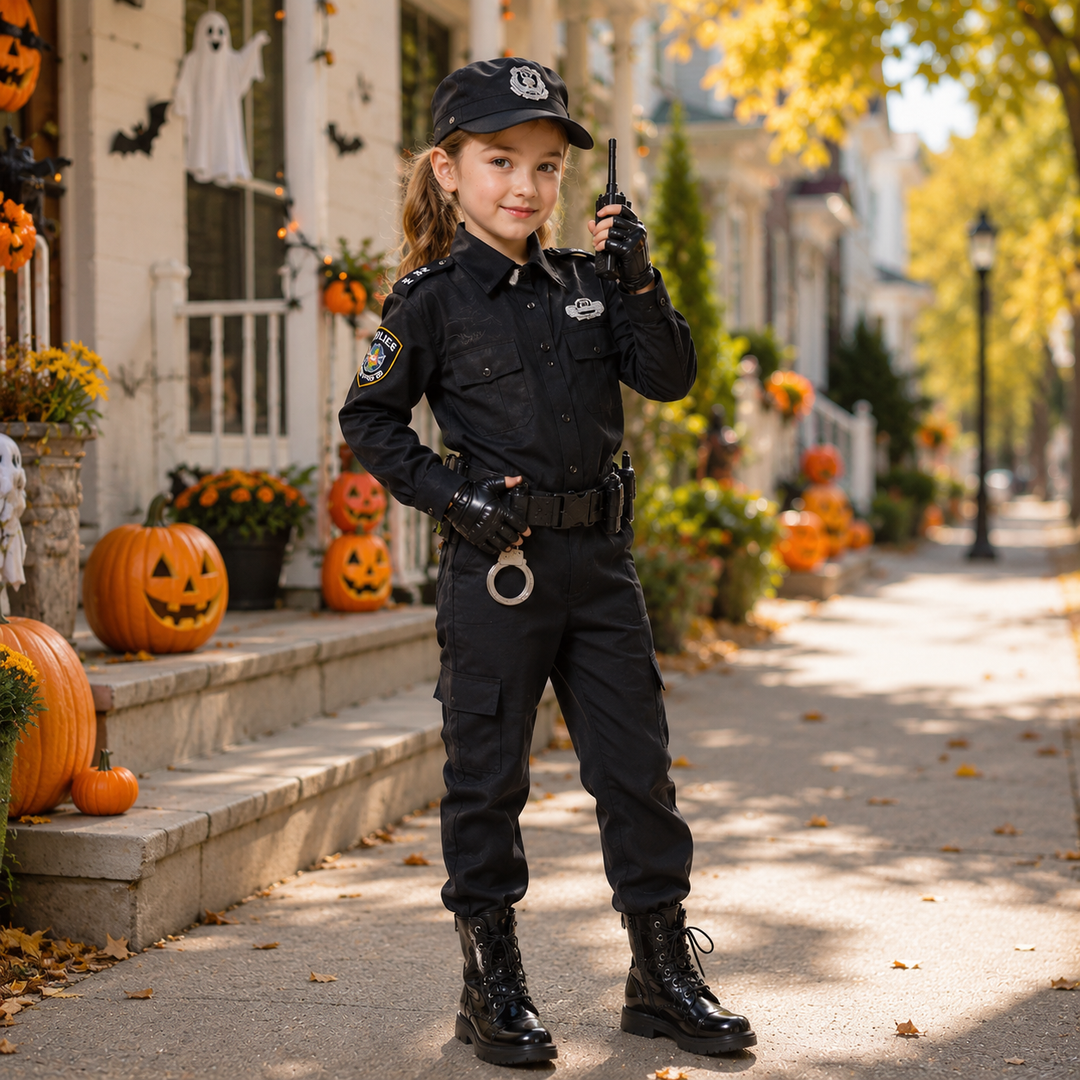 Kids Police Officer Costume Uniform Boys Girls Cosplay Roleplay Kindergarten Performance Set