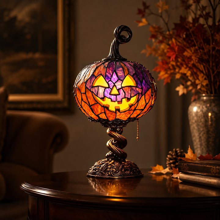 Stained Glass Pumpkin Table Lamp Halloween Decoration Light