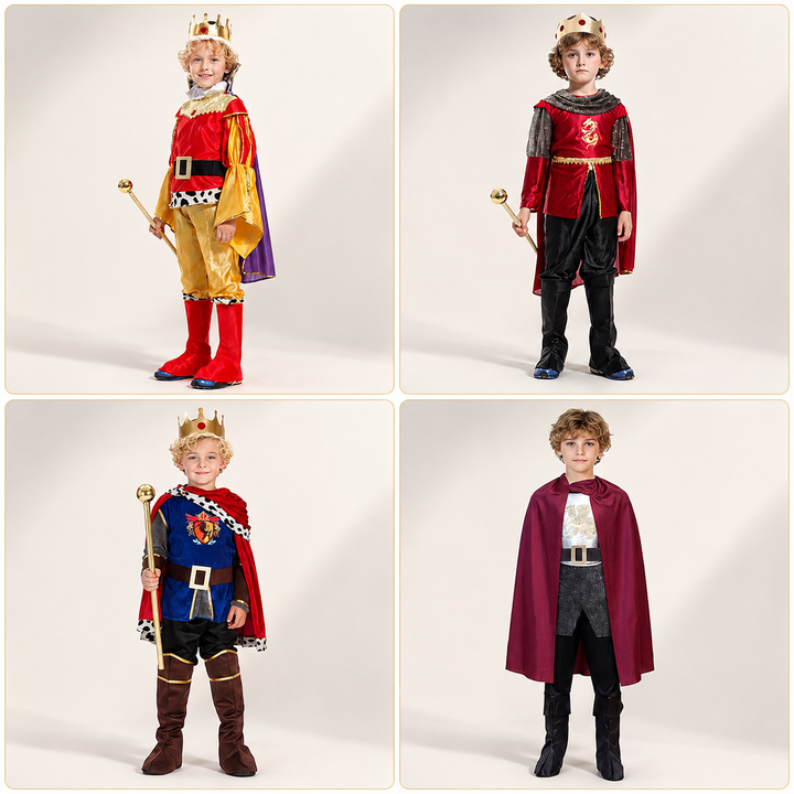 Kids King Costume with Crown and Cape Halloween Costume