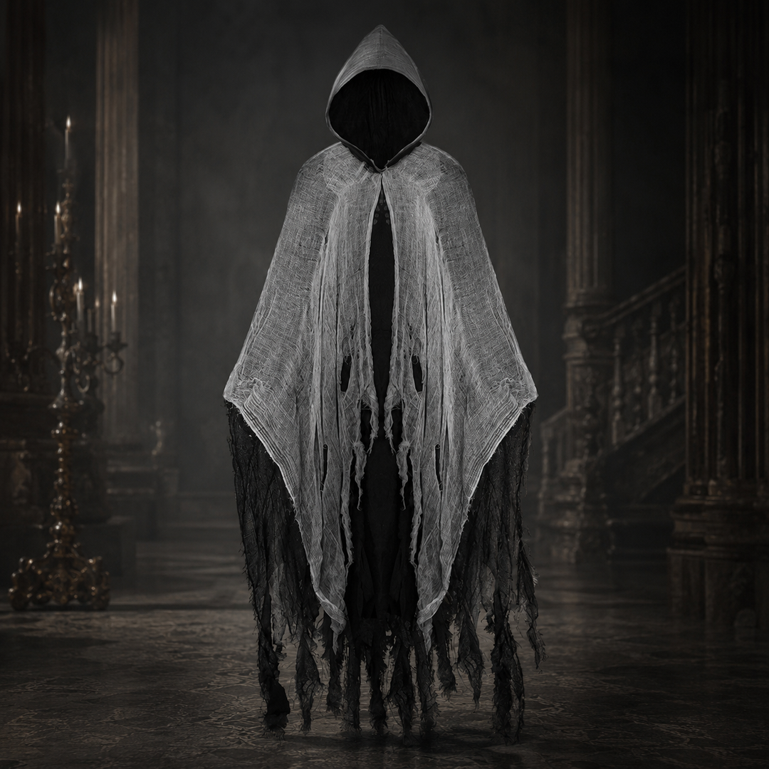 Tattered Hooded Cloak Halloween Costume Cape for Adults