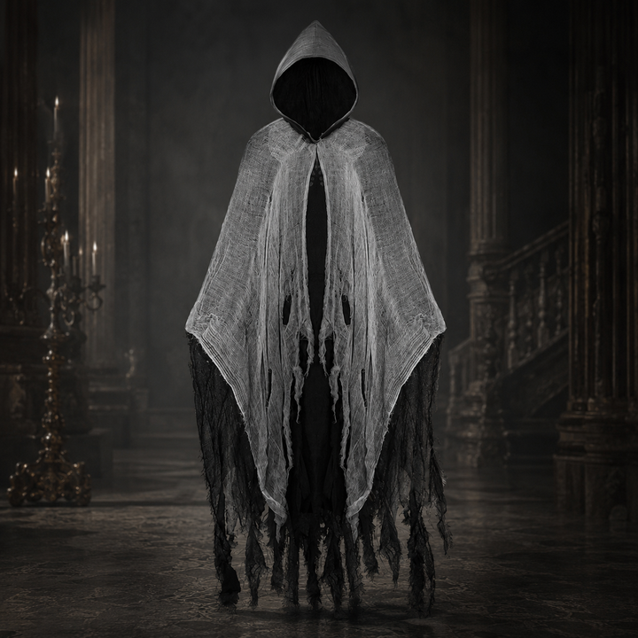 Tattered Hooded Cloak Halloween Costume Cape for Adults