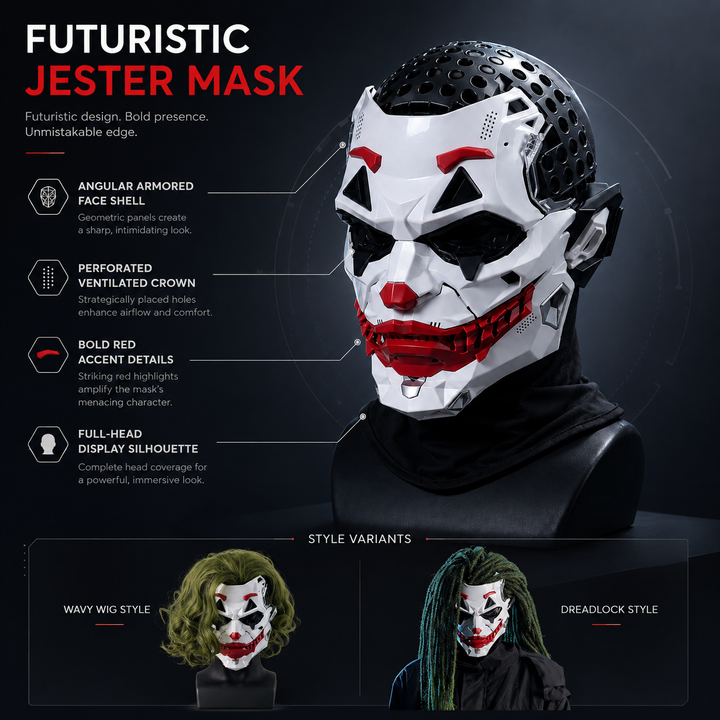 Cyberpunk Clown Mask with Wig for Halloween Cosplay