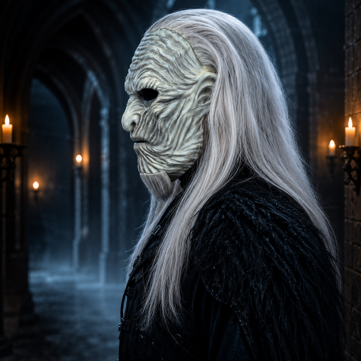 White Walker Mask with Long Hair Halloween Costume Mask