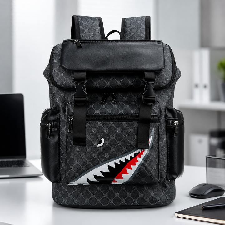 Retro Shark School Backpack, Large Capacity Casual Bookbag