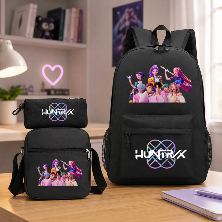 KPop Demon Hunters 3-Piece School Backpack Set with Crossbody Bag and Pencil Case