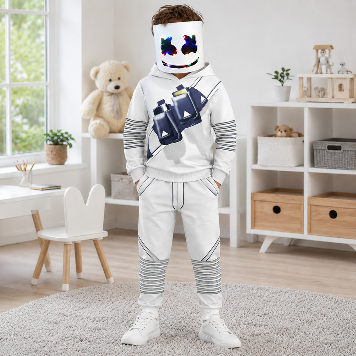 Marshmello DJ Costume Set with Hoodie Joggers and Mask for Kids