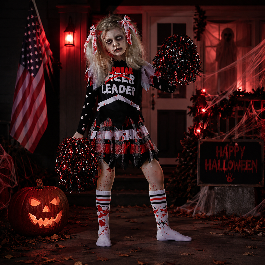 Kids Halloween Pirate Cheerleader Costume Performance Outfit Digital Print Cosplay Party Set