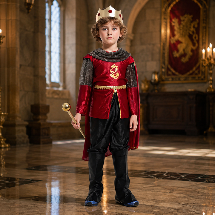 Kids King Costume with Crown and Cape Halloween Costume