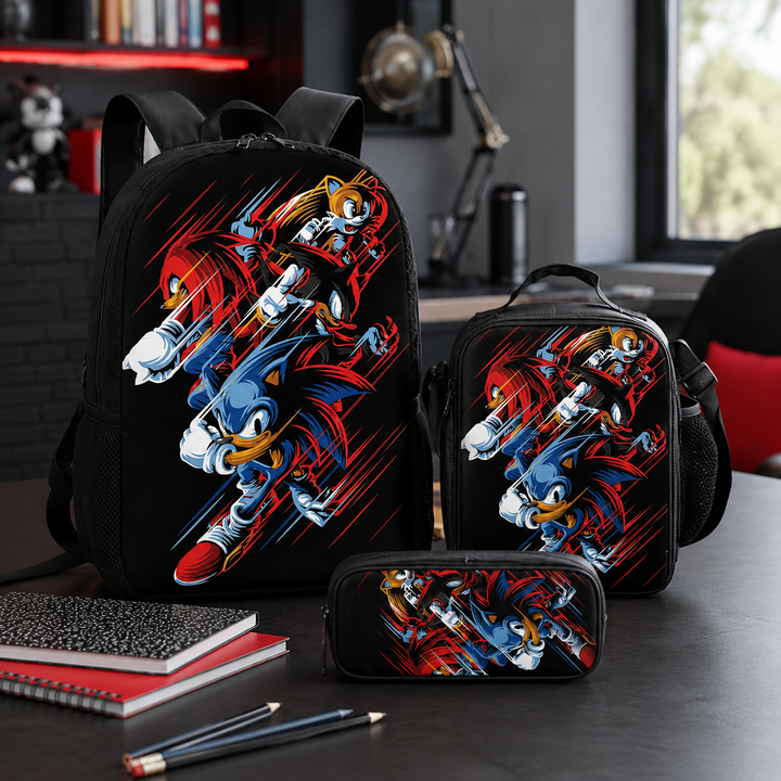 Sonic the Hedgehog Boys School Backpack 3-Piece Set with Lunch Bag &amp; Pencil Case