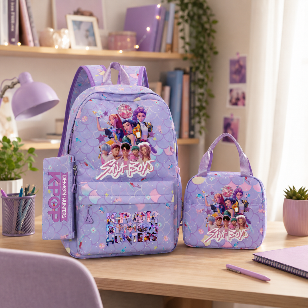 Anime Character School Backpack 3Pcs Set Large Capacity Teens Women Laptop Travel