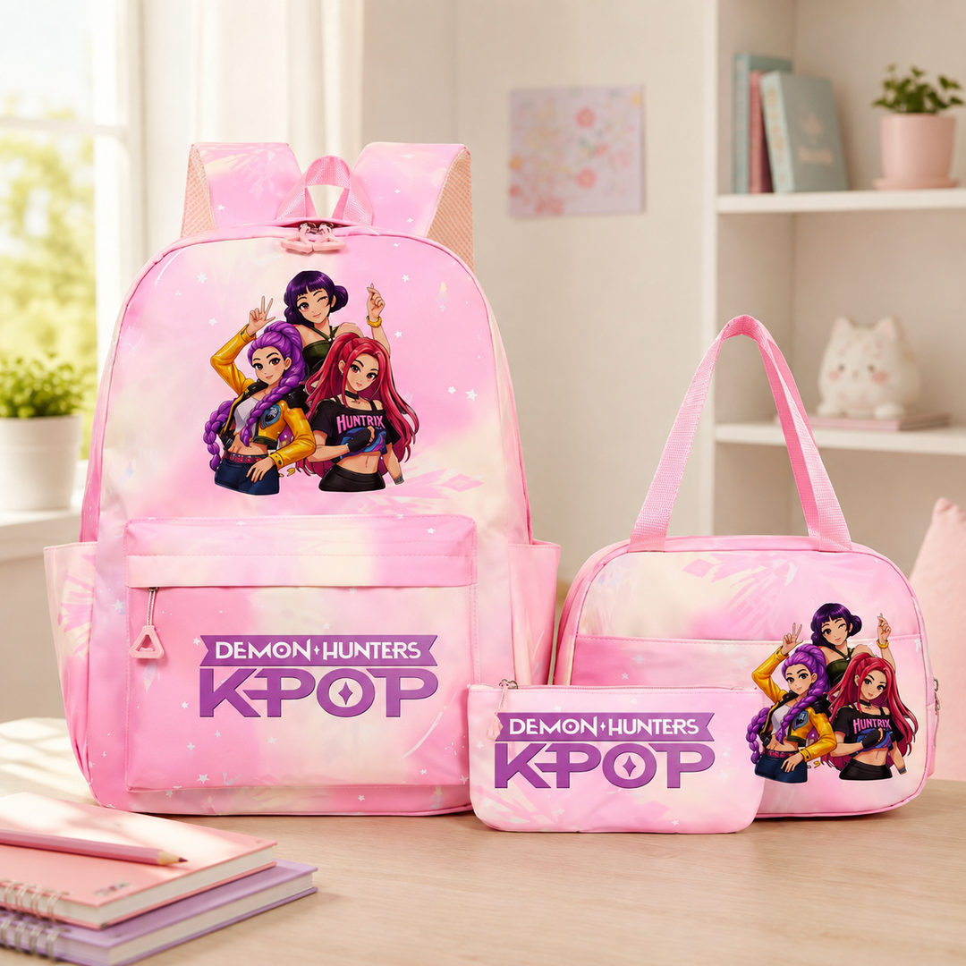Girls KPop Demon Hunters School Backpack Set with Lunch Bag and Pencil Case