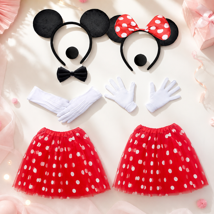 Mickey and Minnie Mouse Ears Headband Skirt and Gloves Costume Set