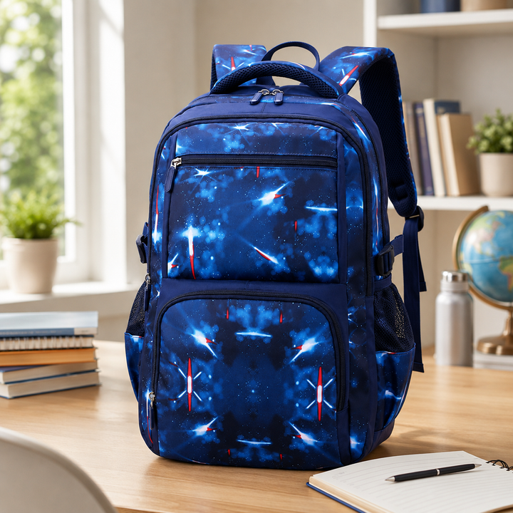 Boys Starry Sky Print School Backpack, Large Capacity