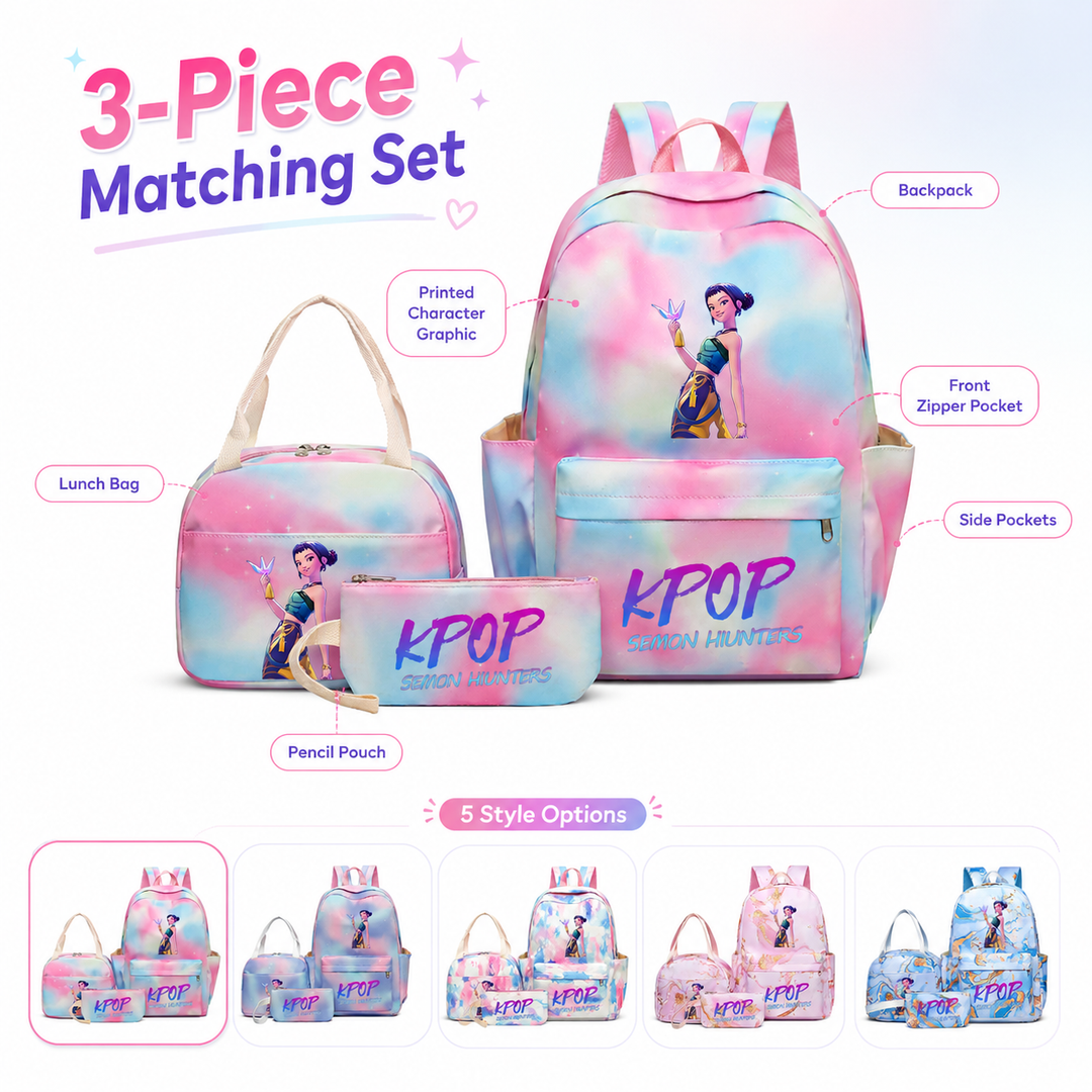 KPop Demon Hunters School Backpack Set with Lunch Bag and Pencil Case Watercolor