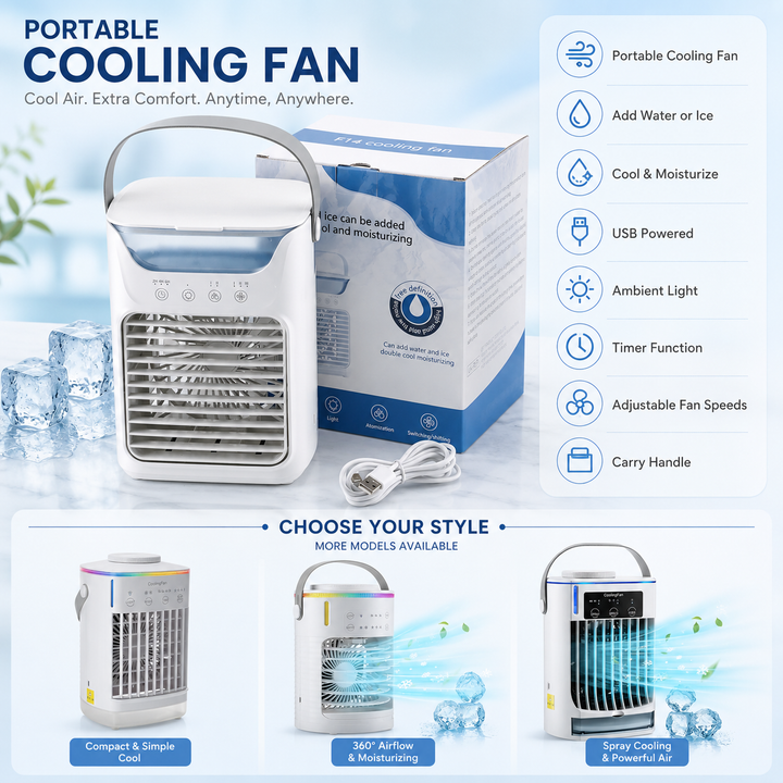 3-in-1 Fan Air Conditioner Humidifier Mini Cooler LED Office Home Desk