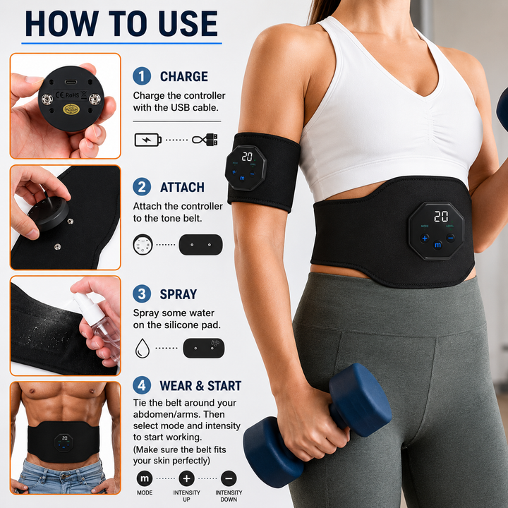 EMS Ab Trainer Muscle Stimulator TENS Portable Abs Massager for Men Women