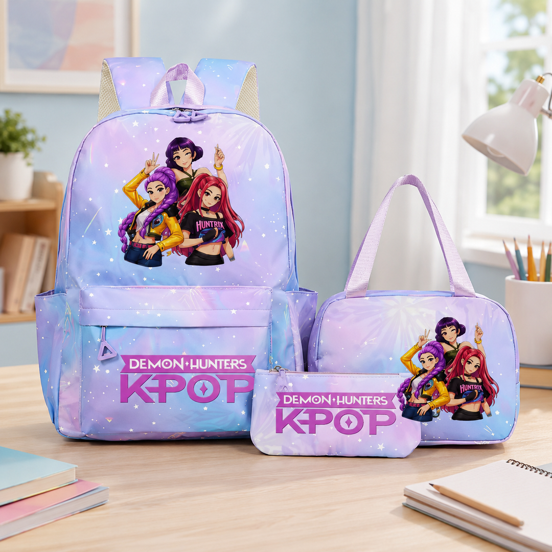 Girls KPop Demon Hunters School Backpack Set with Lunch Bag and Pencil Case