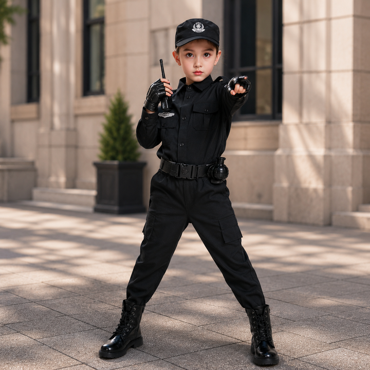 Kids Police Officer Costume Uniform Boys Girls Cosplay Roleplay Kindergarten Performance Set