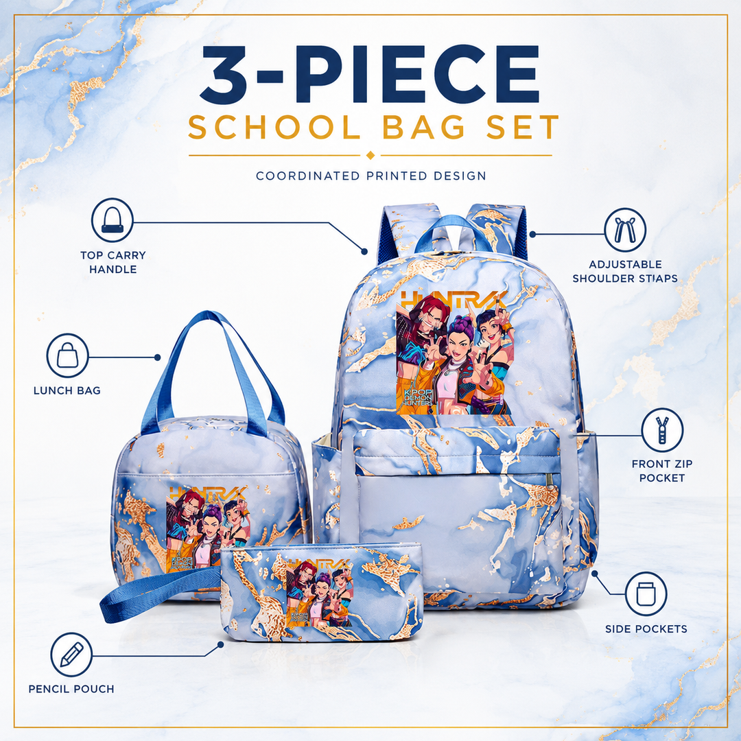 KPop Demon Hunters 3-Piece School Backpack Set with Lunch Bag and Pencil Case for Girls