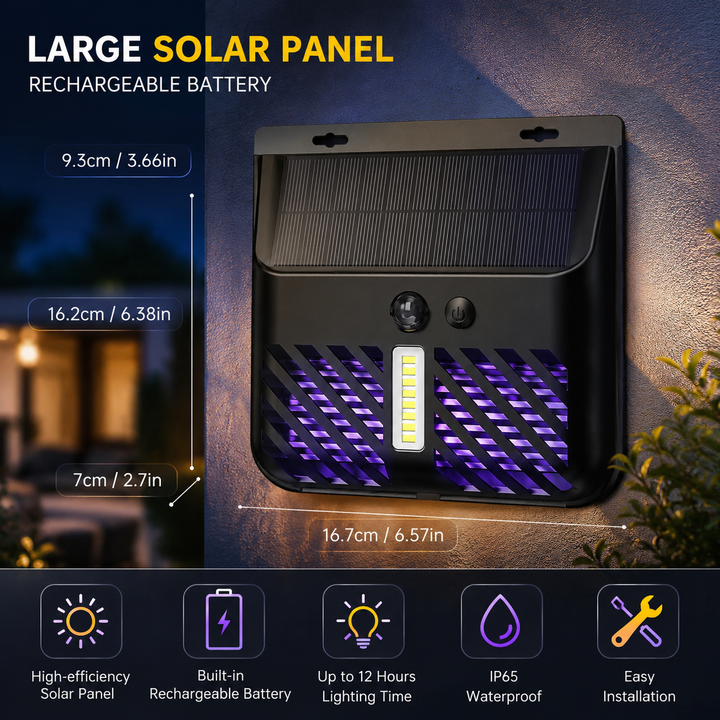 Solar Powered LED Bug Zapper Mosquito and Fly Trap Outdoor