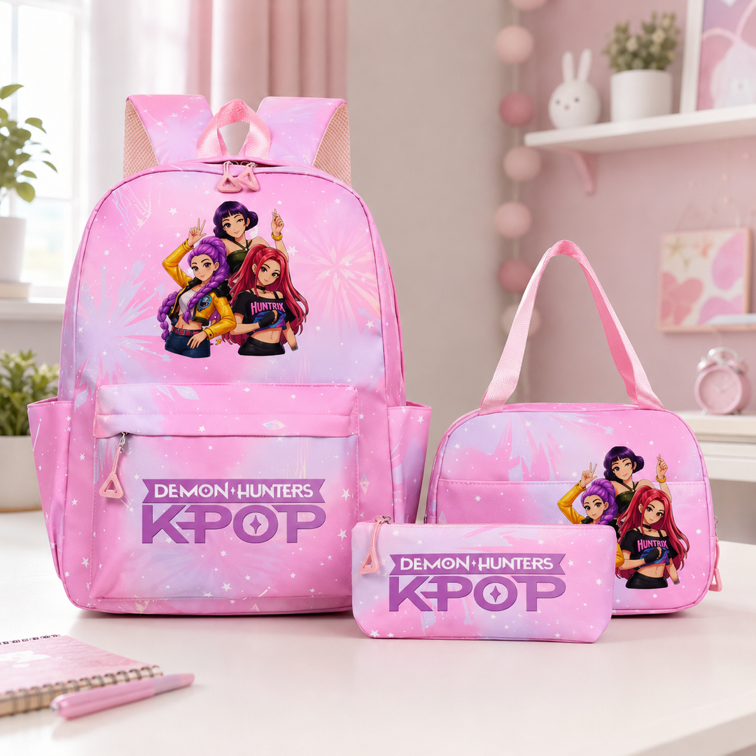 Girls KPop Demon Hunters School Backpack Set with Lunch Bag and Pencil Case