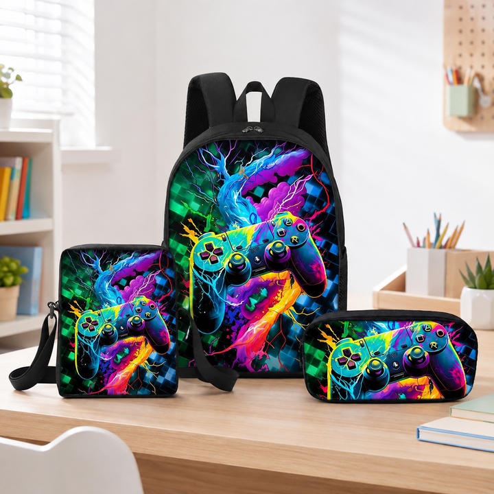 Gaming Controller 3-Piece School Backpack Set for Kids