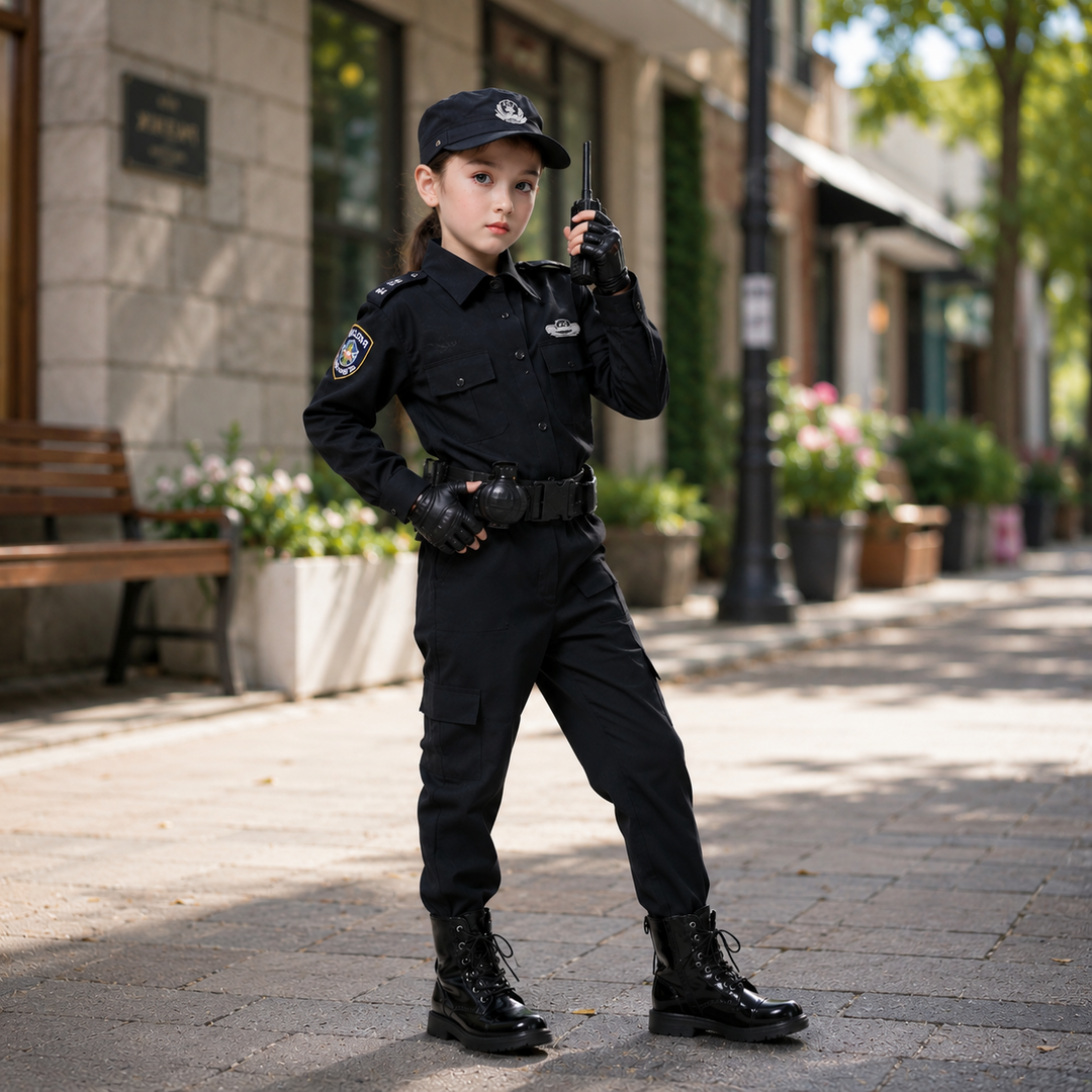 Kids Police Officer Costume Uniform Boys Girls Cosplay Roleplay Kindergarten Performance Set